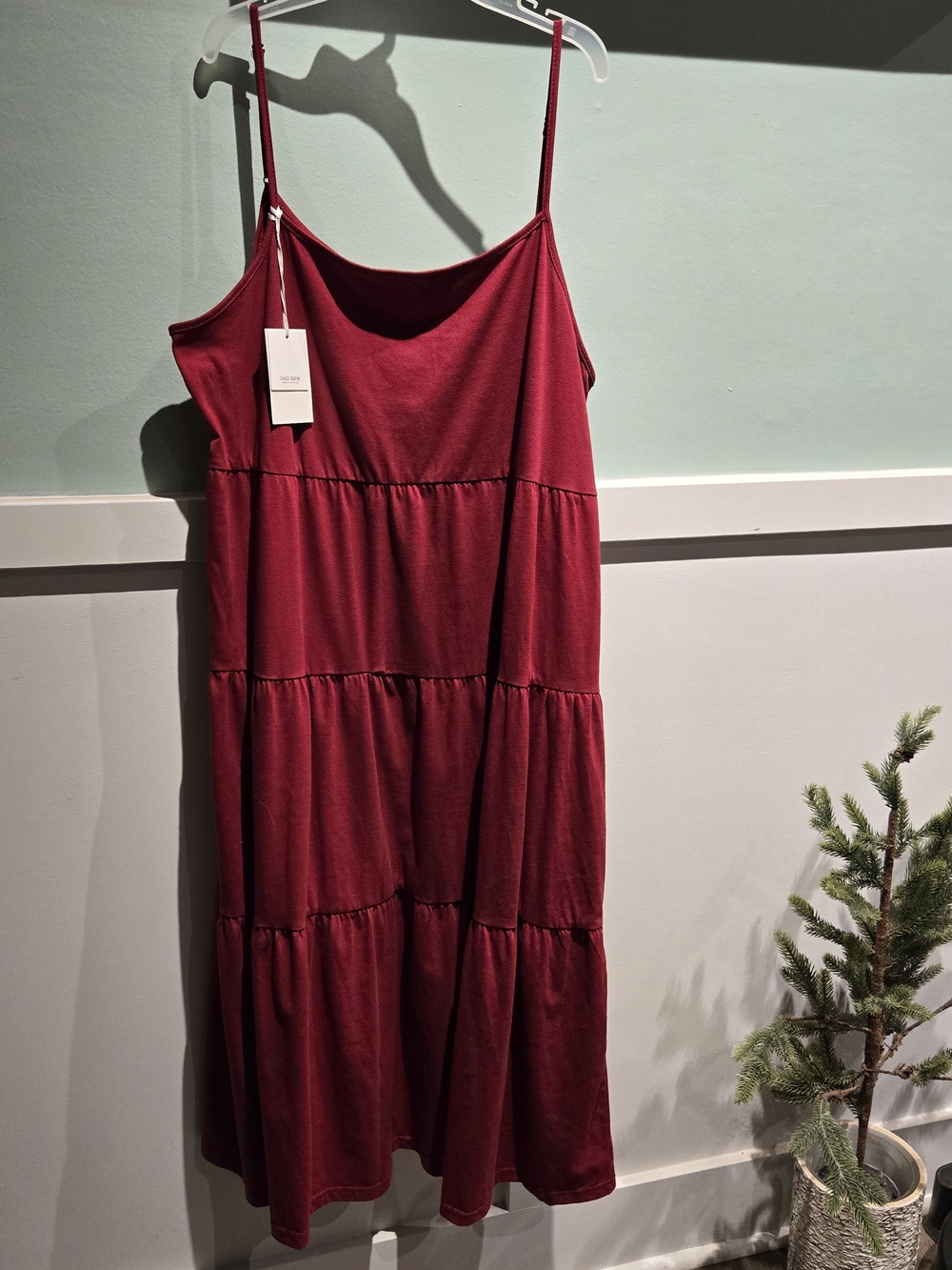 Grace Karin Casual Red Spaghetti Strap Tiered Long Maxi Dress Sz XL Adjustable